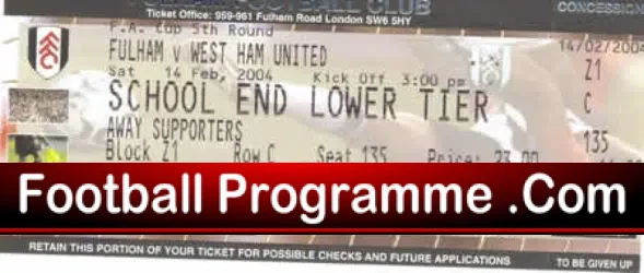 Fulham v West Ham United 2004 – Football Ticket Stub
