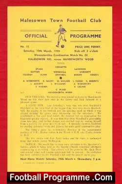 Halesowen Town v Handsworth Wood 1949 – 1940s