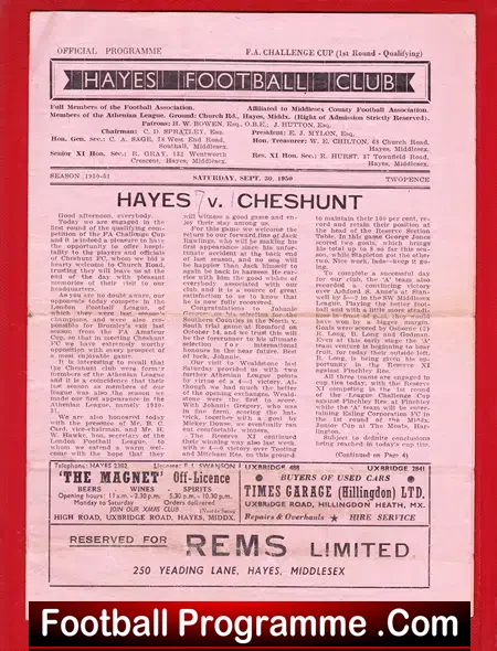 Hayes v Cheshunt 1950