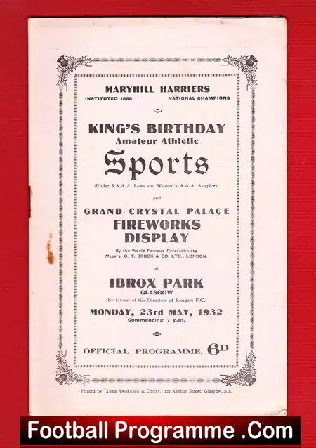 Held at Ibrox Football Ground Glasgow Athletics 1932