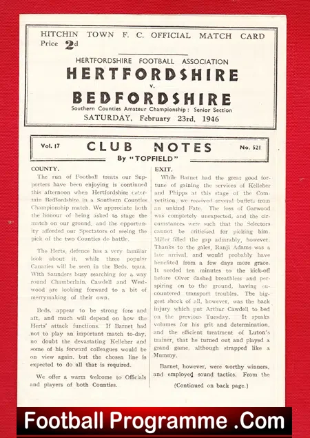 Hertfordshire v Bedfordshire 1946