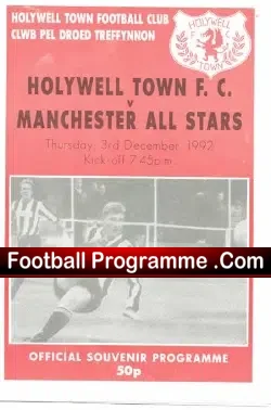 Hollywell Town FC v Manchester All Stars 1992 - Bill Tarmy - football programme