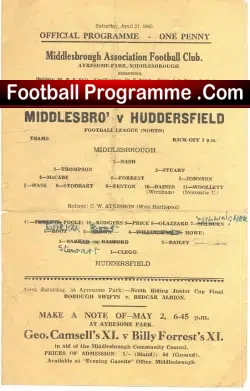 Huddersfield Town v Middlesbrough 1945 - football programme