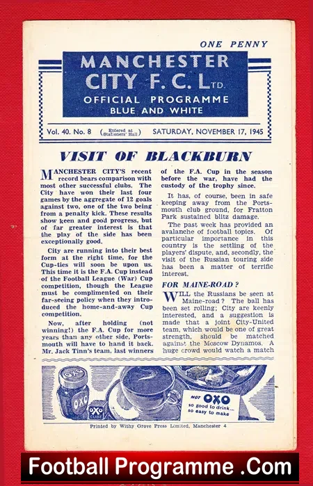 Manchester City v Blackburn Rovers 1945