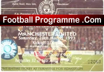 Manchester City v Manchester United 1993 – Ticket Stub Champions