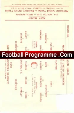 Manchester United v Bolton Wanderers 1957 – Bobby Charlton Reserves 56/57