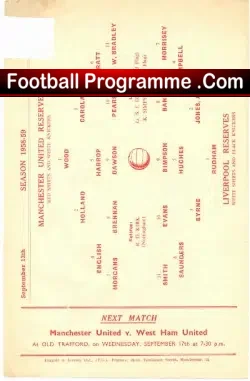 Manchester United v Liverpool 1958 – Reserves Game
