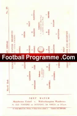 Manchester United v Preston 1960 – Reserves Match