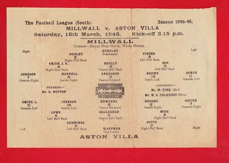 Millwall v Aston Villa 1946 – to clear