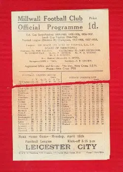 Millwall v Charlton Athletic 1946 – Old 1940s Programme
