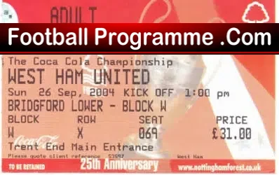 Nottingham Forest v West Ham United 2004 – Football Ticket