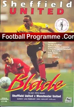 Sheffield United v Manchester United 1993 - Dion Dublin Debut - football programme