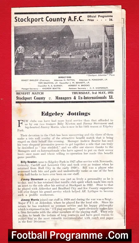 Stockport County v Managers XI 1951 – Edgley Park – Matt Busby