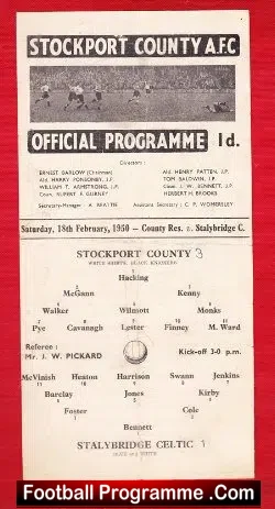 Stockport County v Stalybridge Celtic 1950 - Reserves - football programme