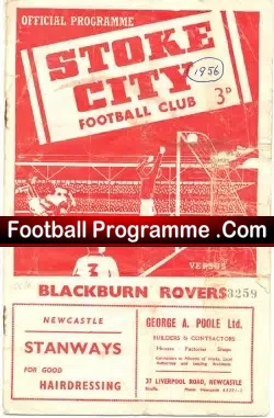 Stoke City v Blackburn Rovers 1956 - to clear - football programme