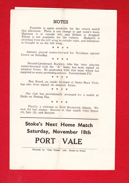 Stoke City v WBA 1944 - 1940s Football Programme