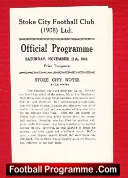 Stoke City v WBA 1944 - 1940s Football Programme - football programme