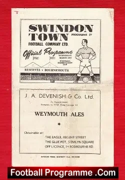 Swindon Town v Bournemouth 1949 – Reserves Combination Cup