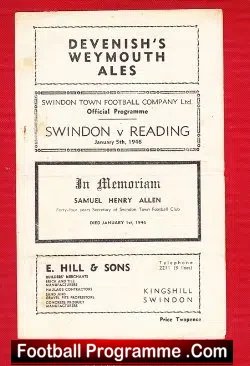 Swindon Town v Reading 1946 – 1940s Football Programme