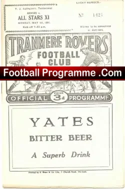 Tommy Eglington Testimonial Benefit Match Tranmere Rovers 1961
