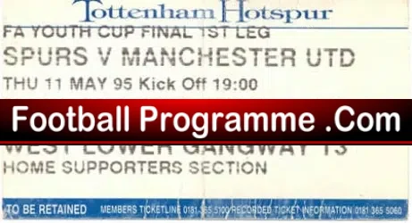 Tottenham Hotspur v Manchester United 1995 Youth Cup Final Ticket