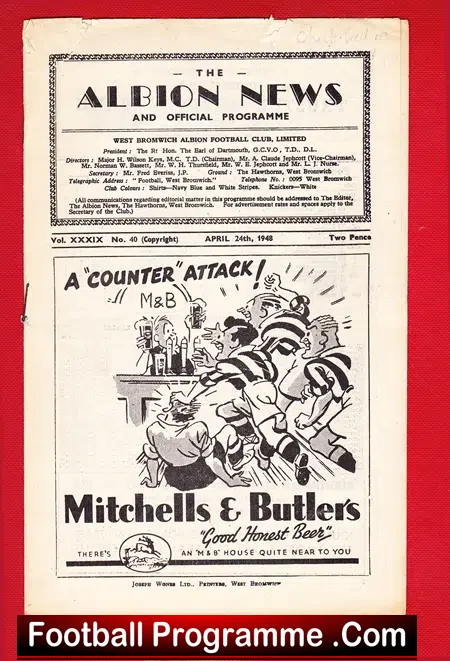 West Bromwich Albion v Chesterfield 1948 – Reserves Match