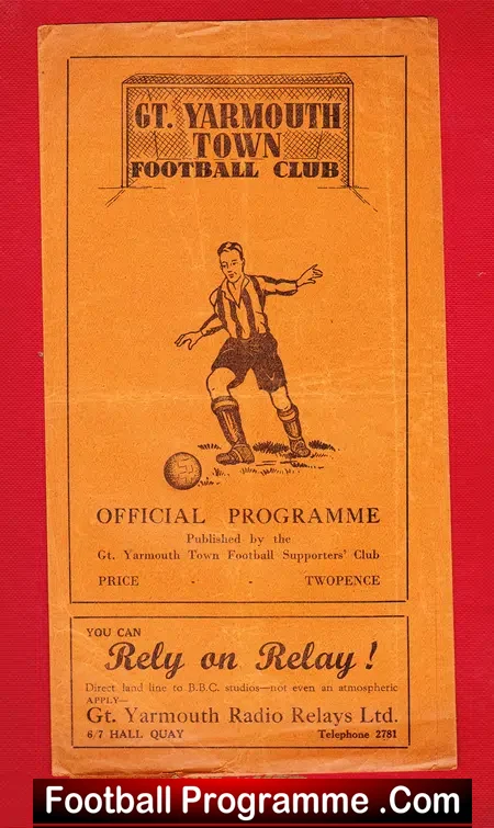 Yarmouth Town v Gorleston 1949 – 1940s Programme