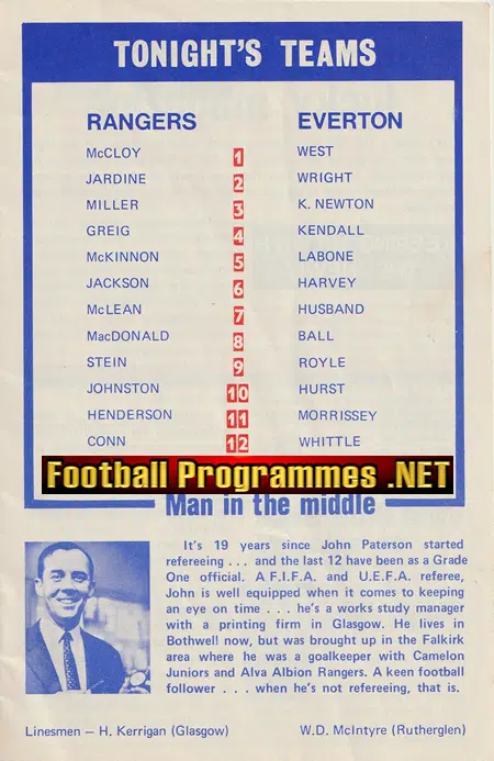 Glasgow Rangers v Everton 1971 - Friendly Match