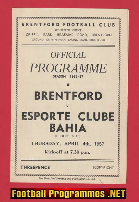 Brentford v Esporte Clube Bahia 1957 – Salvador Brazil Team