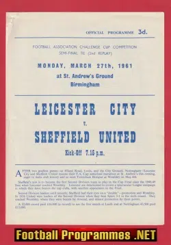 Leicester City v Sheffield United 1961 FA Cup Replay Birmingham