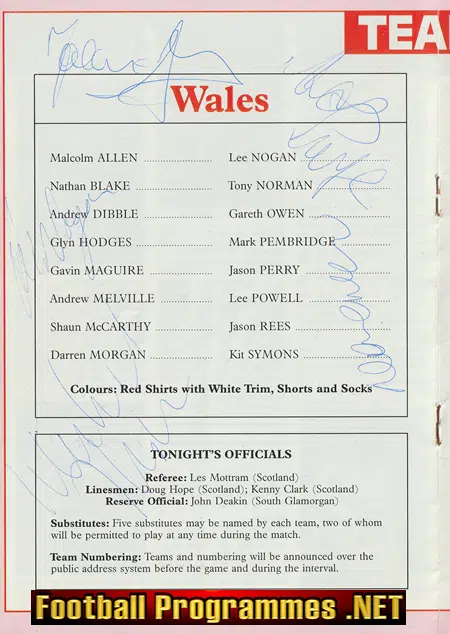 Wales v England 1991 - Multi Autographed SIGNED
