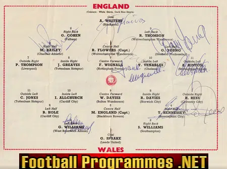 England v Wales 1964 - Multi Autographed SIGNED