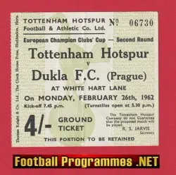 Tottenham Hotspur v Dukla 1962 - European Cup Match Ticket