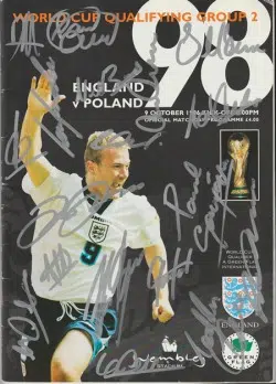 England v Poland 1996 - Multi Autographed SIGNED + Gazza