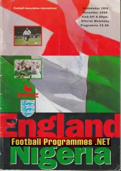 England v Nigeria 1994 - Multi Autographed SIGNED + Venables