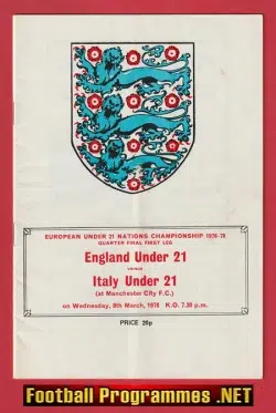 England v Italy 1978 - U21 Under 21 Multi Autographed SIGNED