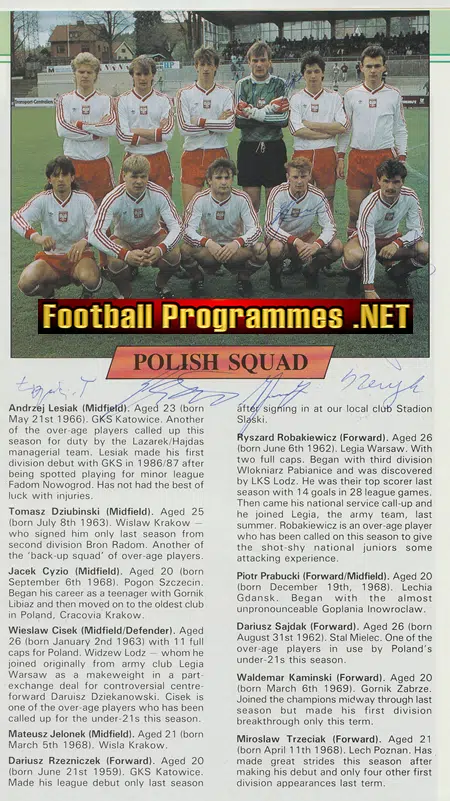 England v Poland 1989 - Multi Autographed SIGNED
