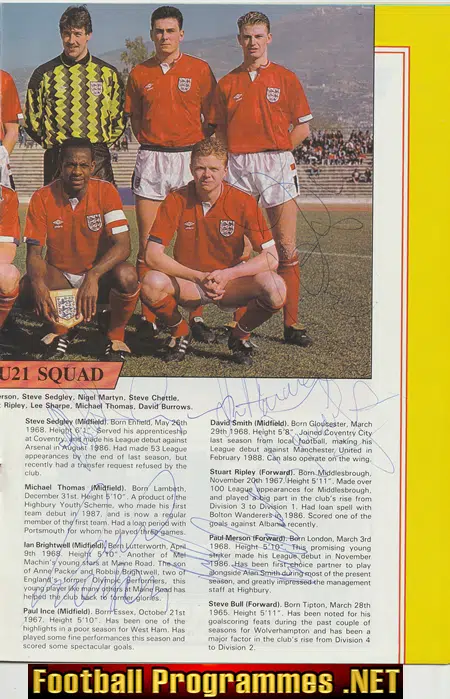 England v Poland 1989 - Multi Autographed SIGNED