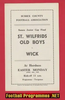 St Wilfrids Old Boys v Wick 1960 - Sussex Junior Cup Final