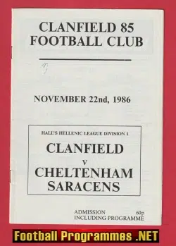 Clanfield v Cheltenham Saracens 1986 - Hellenic League