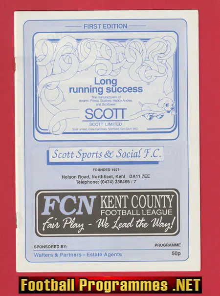 Scott Sports Social v Fleetdown 1990 -1st Edition Erith Hospital