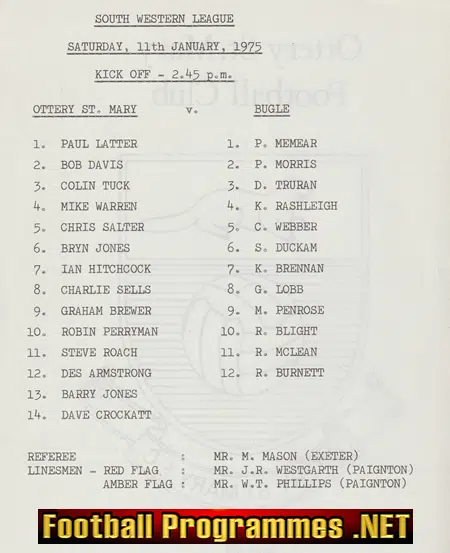 Ottery v Bugle 1975 - South Western League