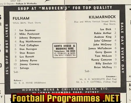 Fulham v Kilmarnock 1968 - Friendly Football Match