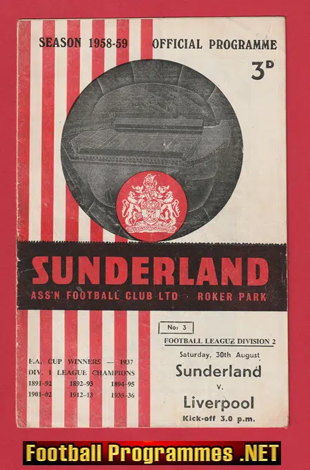 Sunderland v Liverpool 1958 - 1950's Programmes