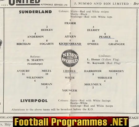Sunderland v Liverpool 1958 - 1950's Programmes