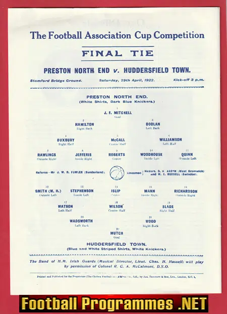 Huddersfield Town v Preston 1922 - FA Cup Final at Wembley