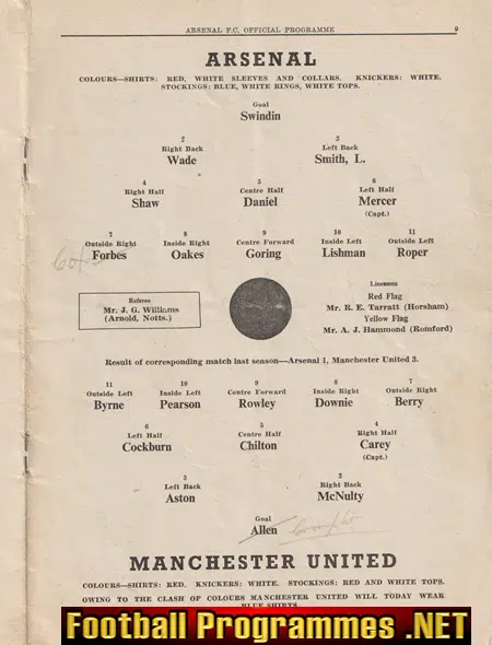 Arsenal v Manchester United 1952 - 1950's v Man Utd 50's