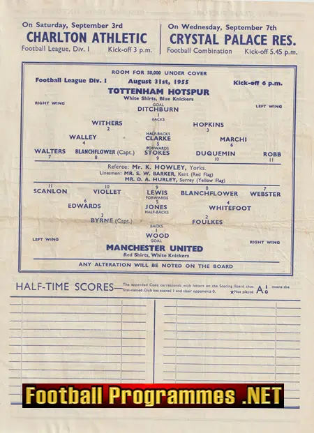 Tottenham Hotspur v Manchester United 1955
