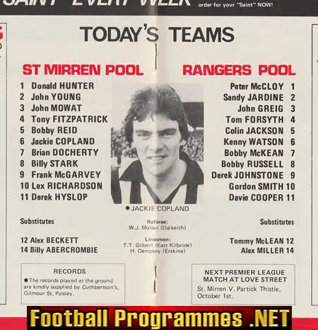 St Mirren v Glasgow Rangers 1977 - Alex Ferguson as Manager