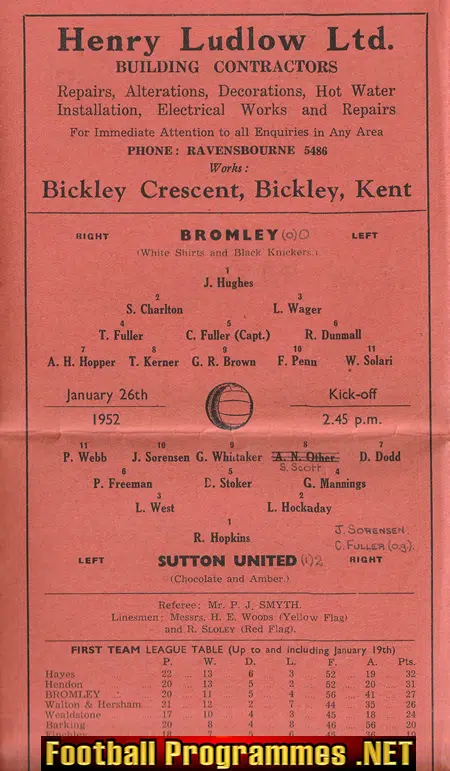 Bromley v Sutton United 1952